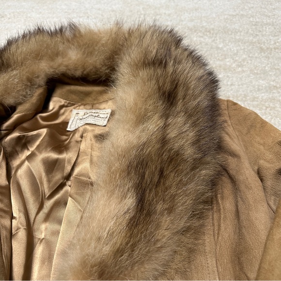 Vintage Women's Size Small Leathers by New England Fur Collar Coat Suede Tan - Picture 5 of 11